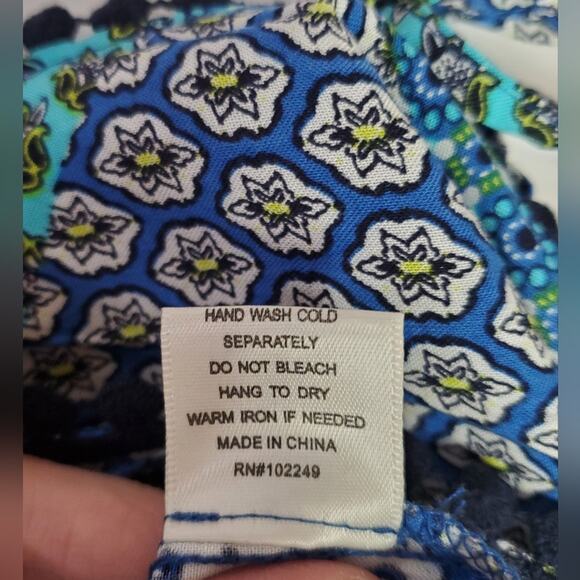 Skies Are Blue Sleeveless Romper Blue Teal White Patchwork Pom Pom Size Small - Picture 11 of 11